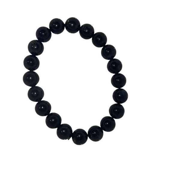 Hand Crafted Jewelry - Black tourmaline in quartz 8mm stretch bracelet Crystal 7 inches ONE NEW
